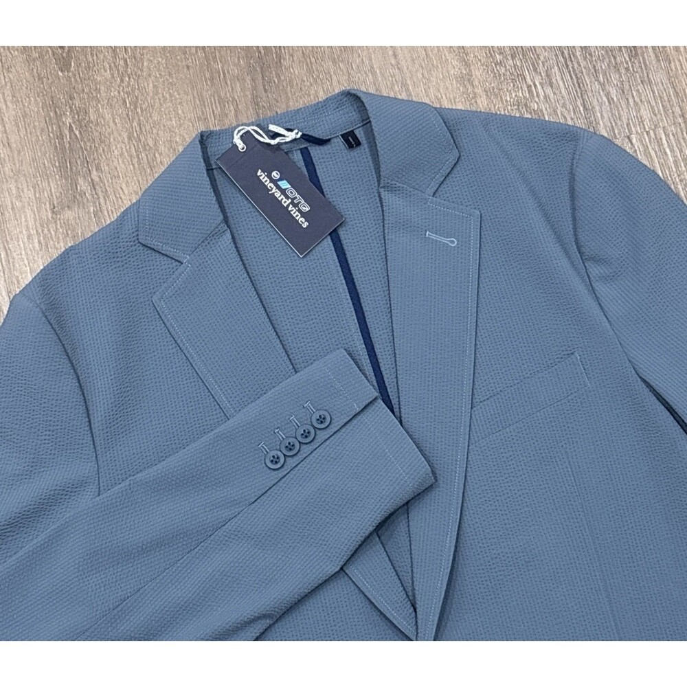Vineyard Vines OTG Seersucker Blazer 38L Blue Performance Stretch NWT $425